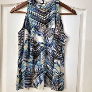 Worthington blue black white yellow striped layered sleeveless blouse M